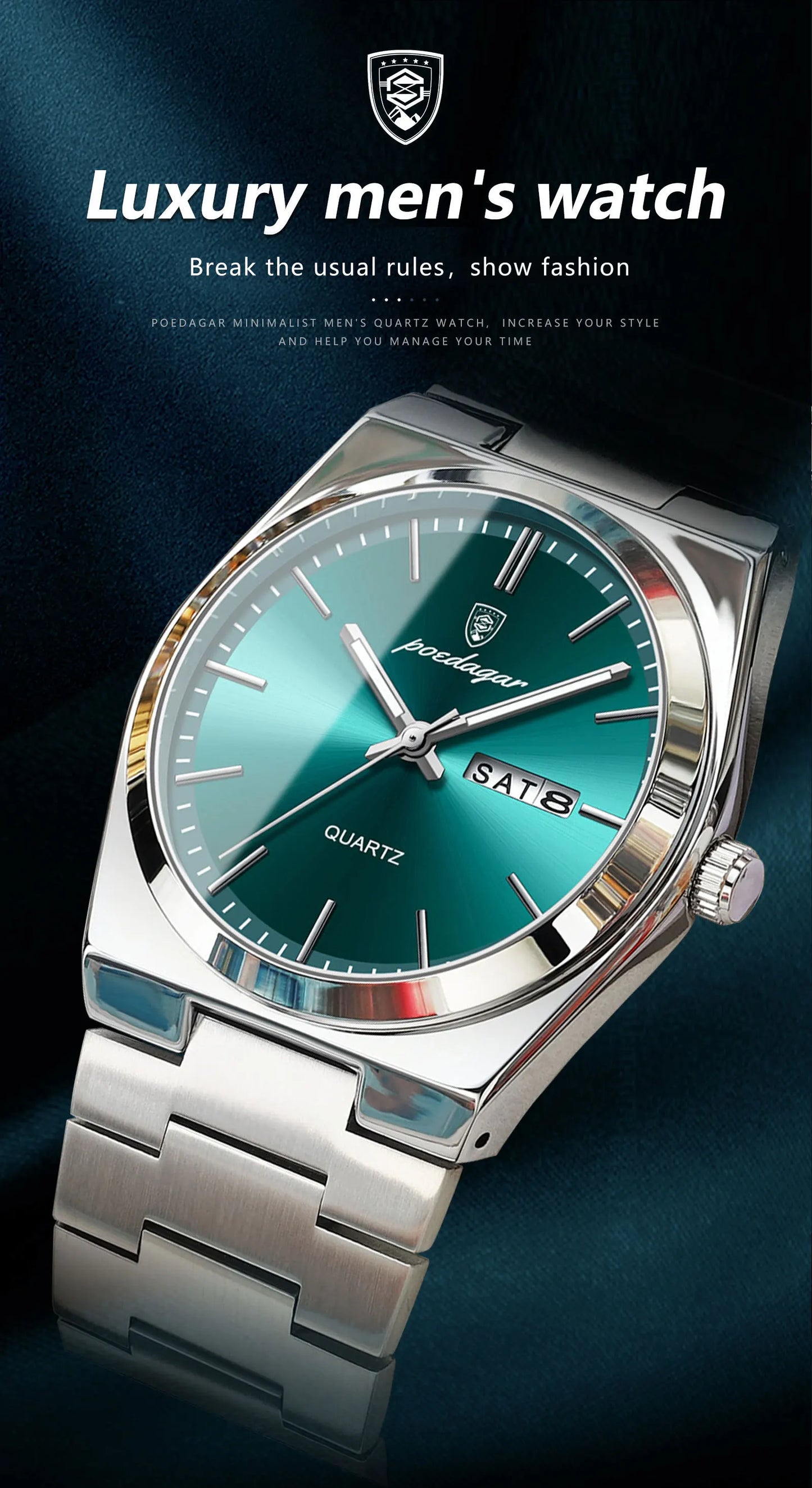 POEDAGAR Orologi da uomo di lusso Impermeabile luminoso Data Settimana Orologio da uomo in acciaio inossidabile Moda casual Orologio da polso da uomo al quarzo Reloj