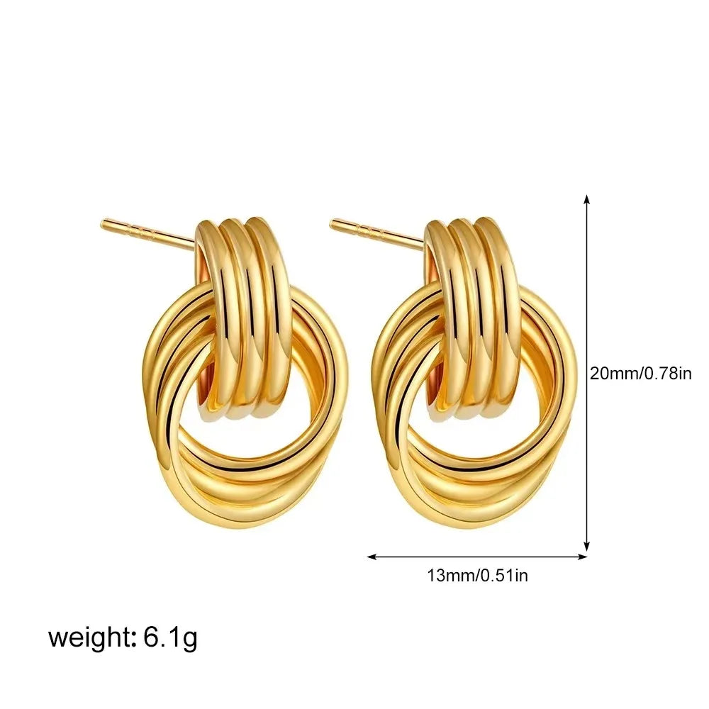 Orecchini a Perno Geometrici a Forma di C Multistrato Placcati in Oro 18K, Antiruggine, in Acciaio Inossidabile per Donne
