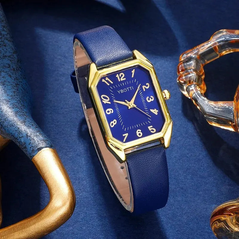 Orologi da donna quadrati di moda di lusso Orologio da polso al quarzo da donna di marca Classico semplice Femme Cinturino in pelle blu Relogio Feminino
