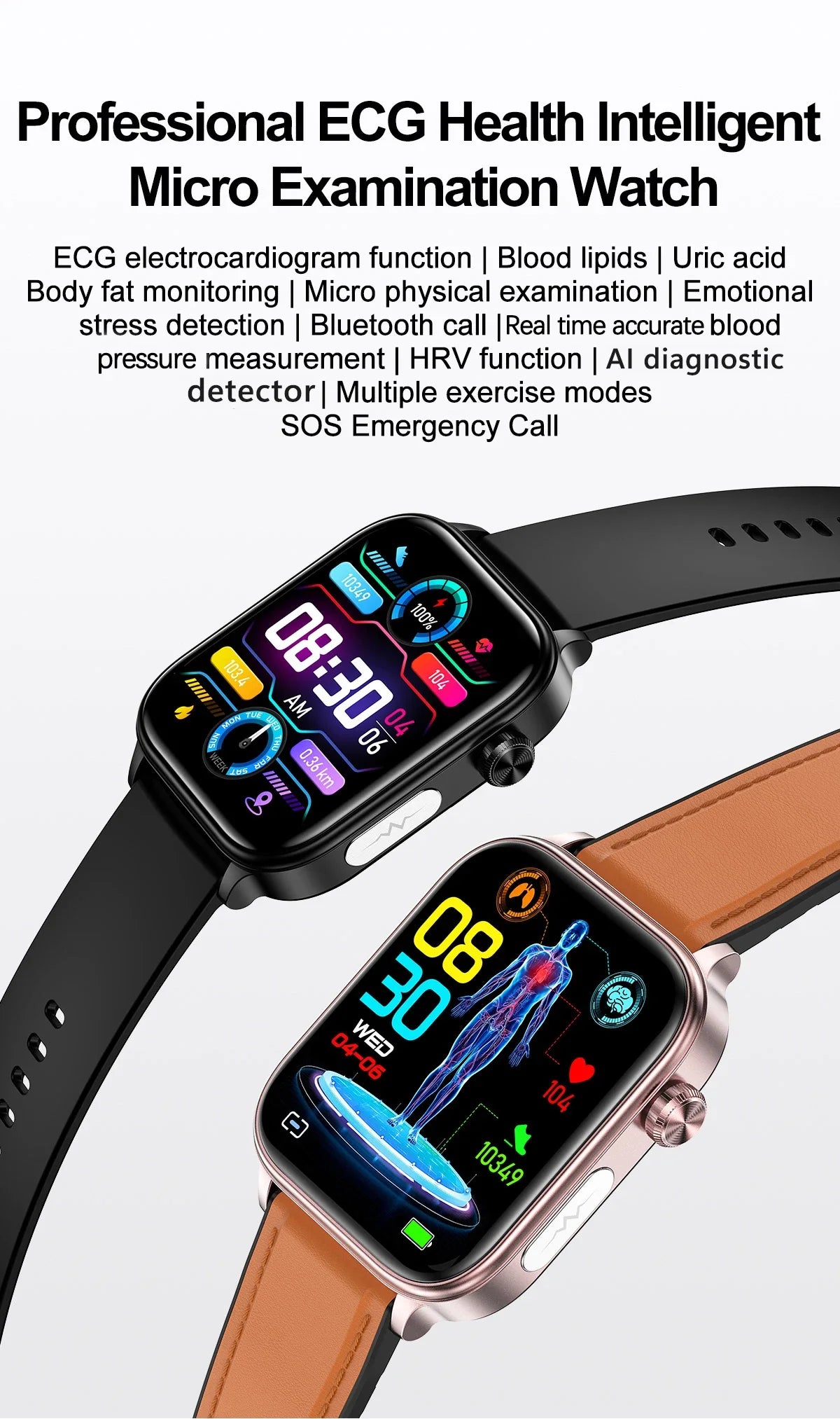 Nuovo 2025 Smartwatch per XIAOM1 con ECG+PPG, Monitoraggio Grasso Sanguigno e Acido Urico, Frequenza Cardiaca, Pressione Sanguigna, Chiamate Bluetooth per Uomini e Donne