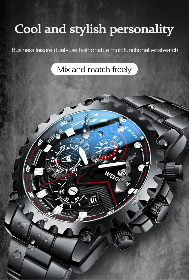 Orologio da uomo Black Warrior autentico alla moda in acciaio inossidabile impermeabile calendario luminoso orologio al quarzo moda maschile orologi regalo
