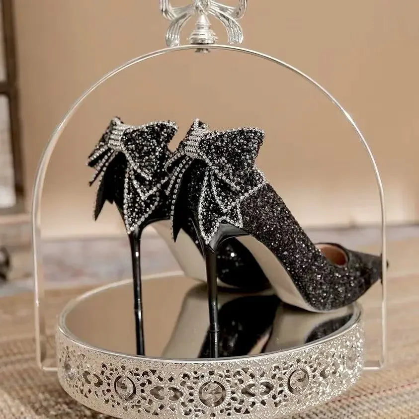 Shoes for Woman 2025 Silver Women's heeled Summer Footwear Wedding Bride Shoe Rhinestone Pointed Toe Super High Heel Diamond