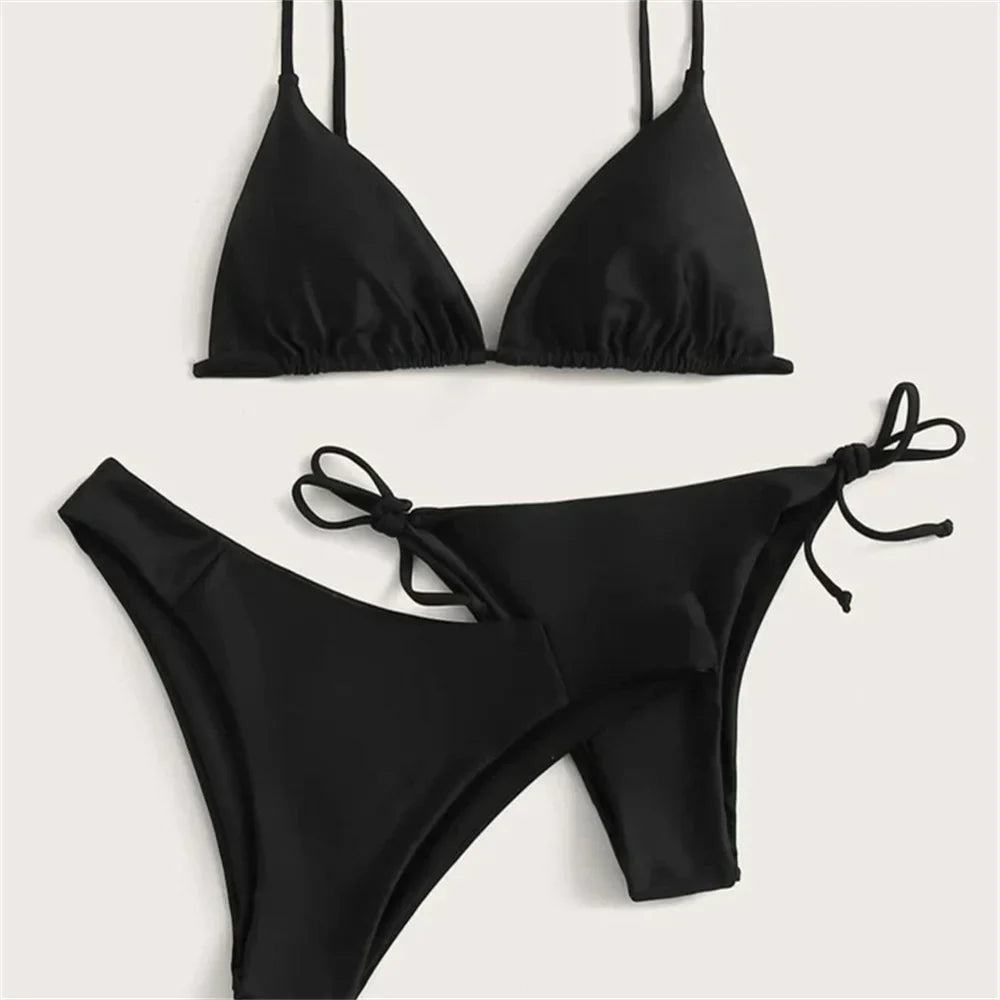Bikini nero Costume da bagno estremo Triangolo Costumi da bagno sexy String 3 pezzi Bikini Set Costume da bagno donna Beach Tangas Biquinis Feminino