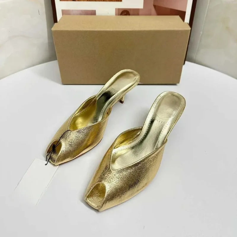 Sexy Gold High Heel Sandals for Woman Open Toe Slingback Stiletto Heels Party Shoes Wedding Evening Dress Sandals Ankle Strap