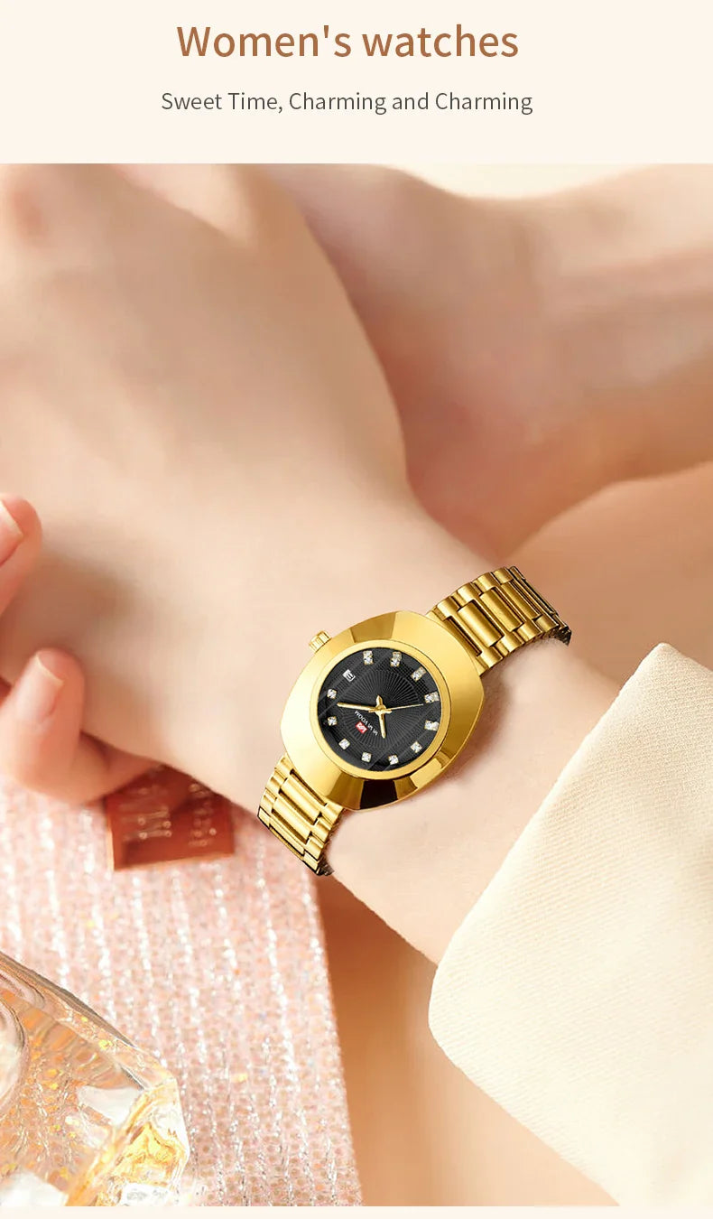 2024 nuove donne orologio ovale 34mm movimento al quarzo in acciaio inossidabile marchio di lusso acqua diamante oro nero vestito casual orologio da banchetto