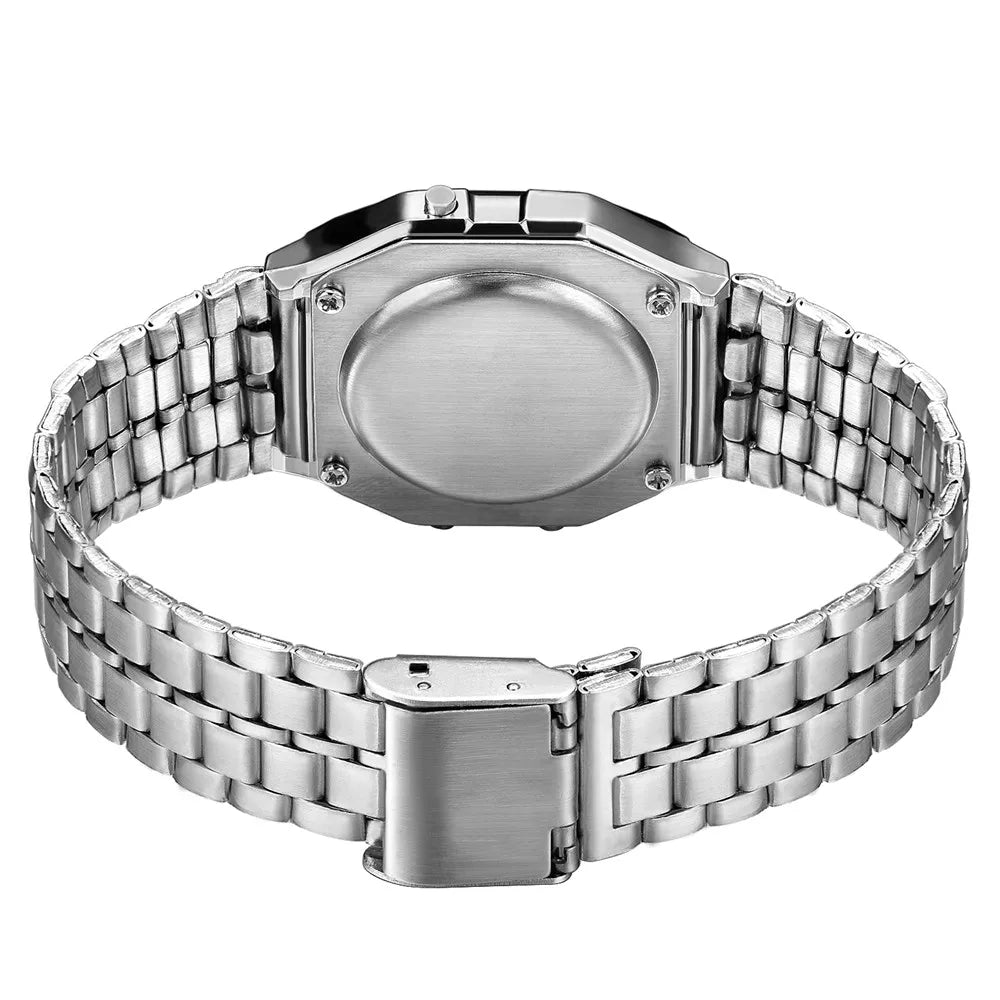 Elegante orologio digitale da donna Orologio da polso elettronico da donna d'affari in acciaio inossidabile oro argento Orologio da uomo Zegarek Damski