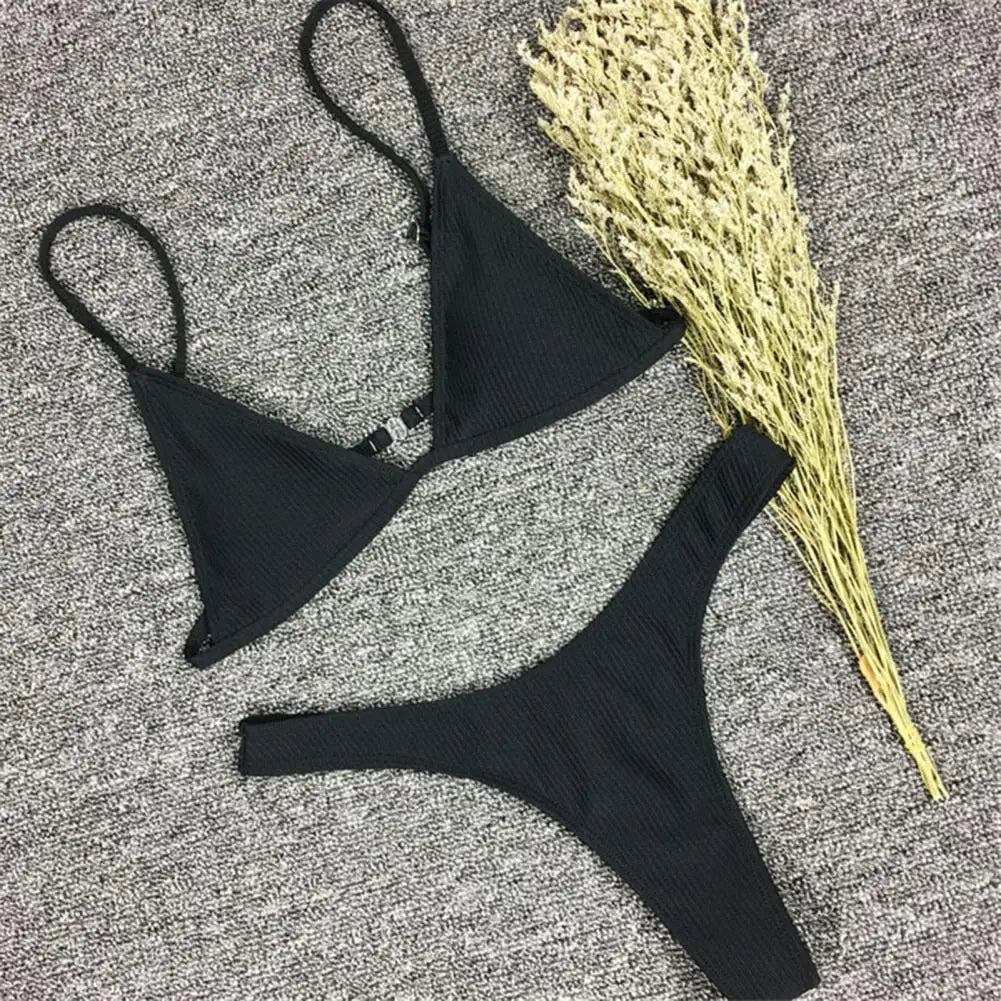 2 pezzi/set bikini da donna sexy set costumi da bagno da donna con cinturino per spaghetti senza fili ad asciugatura rapida