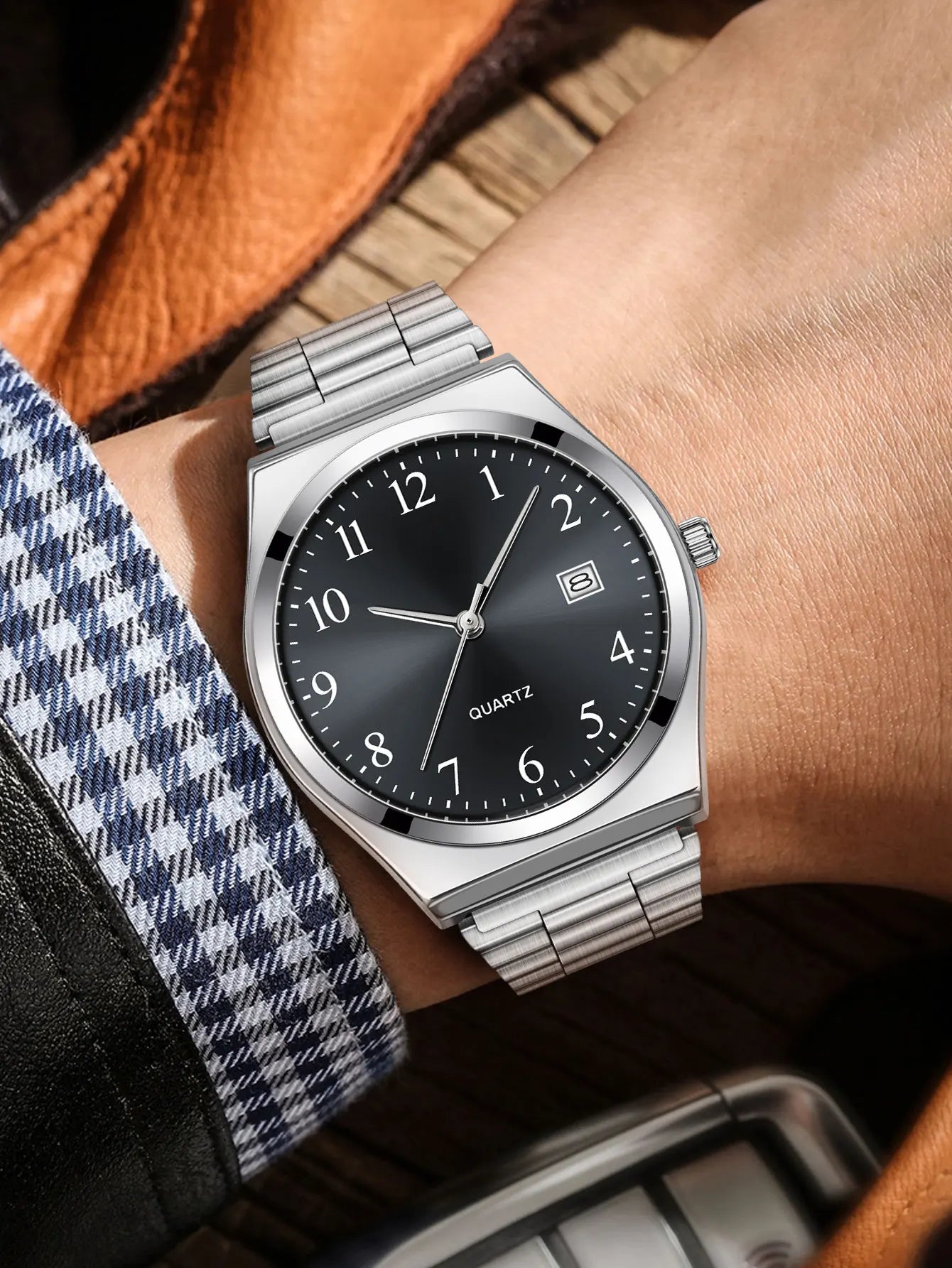LUCKY FOX - Orologio da polso elegante e minimalista in acciaio inossidabile con quadrante nero - Cronometraggio preciso per tutti i giorni