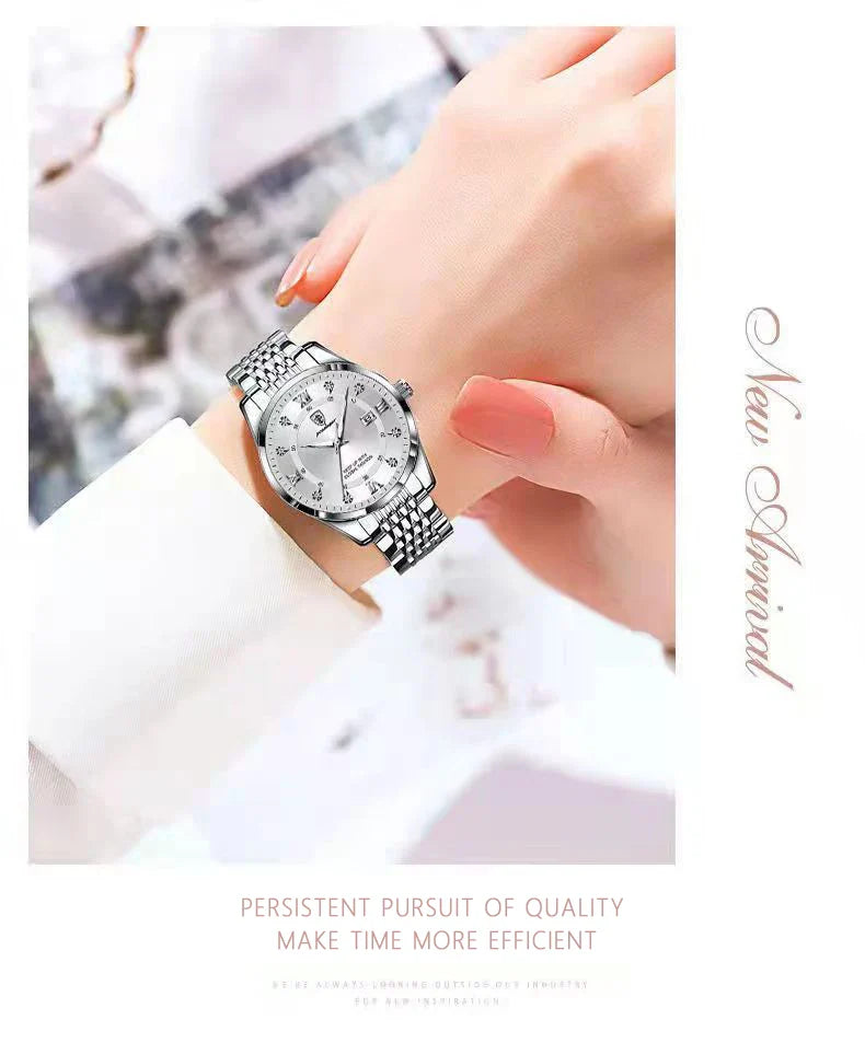 POEDAGAR Orologio da donna di lusso Orologio da donna impermeabile in acciaio inossidabile con data luminosa Orologi al quarzo da donna semplici e casual alla moda