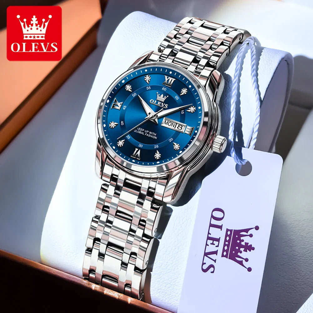 OLEVS 5513 Orologio da uomo Orologio luminoso impermeabile al quarzo originale di marca di moda per uomo Scatola per orologio con doppio calendario in acciaio inossidabile