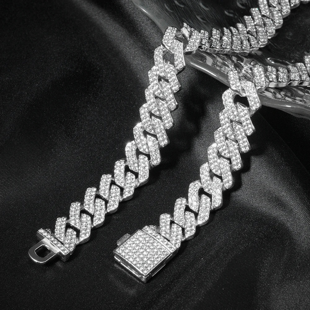 3 pezzi orologio a catena cubana per uomo Hip Hop Miami Curb ghiacciato pavimentato strass rapper collana cubana orologio + braccialetto gioielli