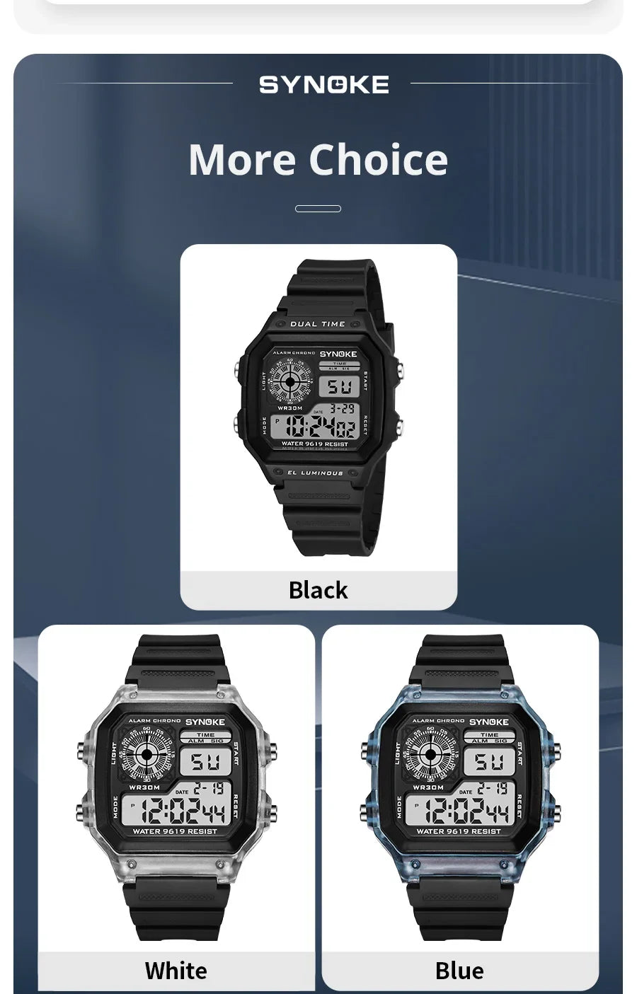 SYNOKE Digital Watches uomo sport luminoso multifunzione impermeabile orologio da polso da donna all'aperto e in esecuzione studente sette luci
