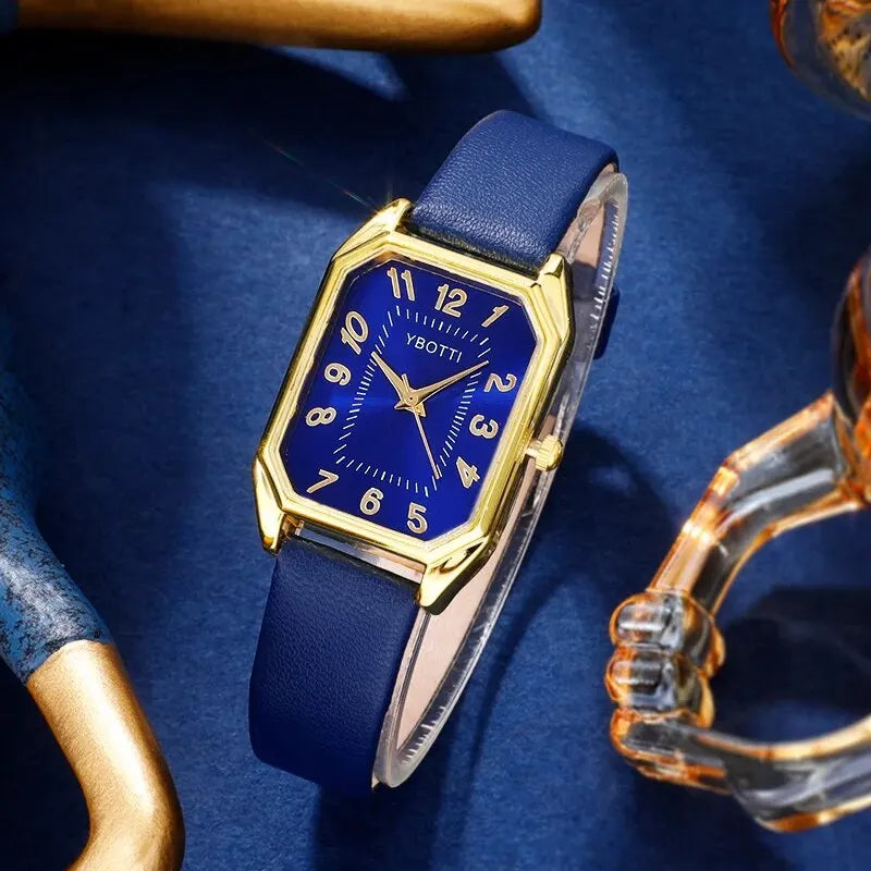 Orologi da donna quadrati di moda di lusso Orologio da polso al quarzo da donna di marca Classico semplice Femme Cinturino in pelle blu Relogio Feminino