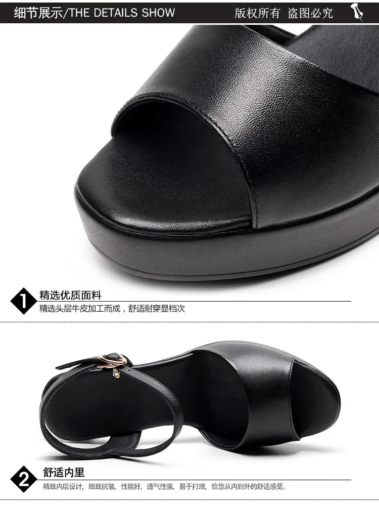 Size 32-43 2024 Genuine Leather Fashion Fish Mouth Women'S High Heel Summer Shoes Dress Sandals Female Woman Sandals Platform