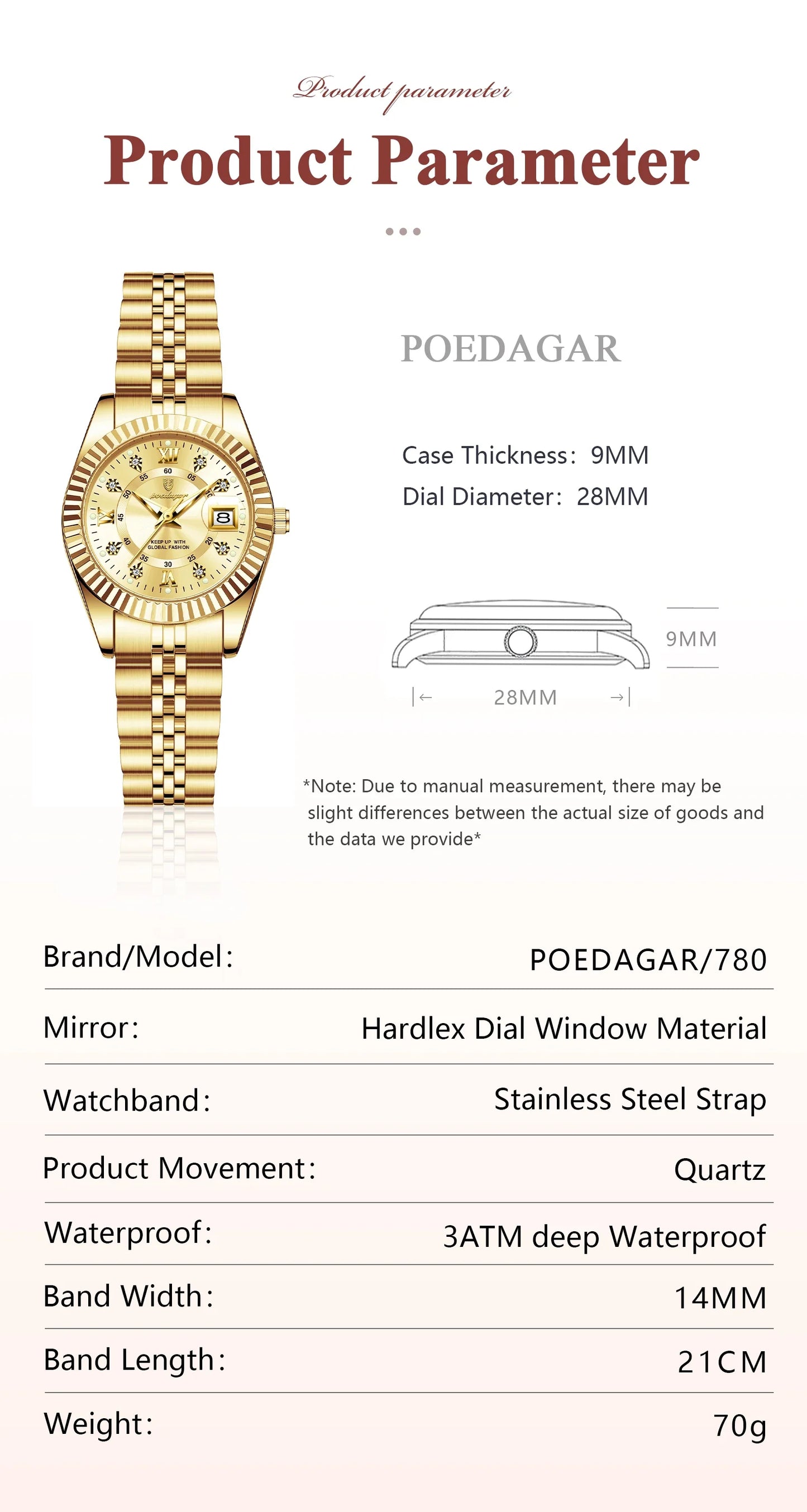 POEDAGAR Orologio da polso da donna alla moda Impermeabile Data luminosa Orologi da donna eleganti Orologio al quarzo in acciaio inossidabile per donna Reloj