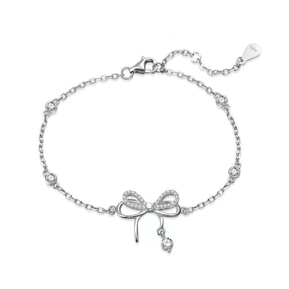 3 pezzi 925 Sterling Silver Crystal Bownot collana bracciale orecchini Set di gioielli per le donne uomo matrimonio fidanzamento gioielli per feste