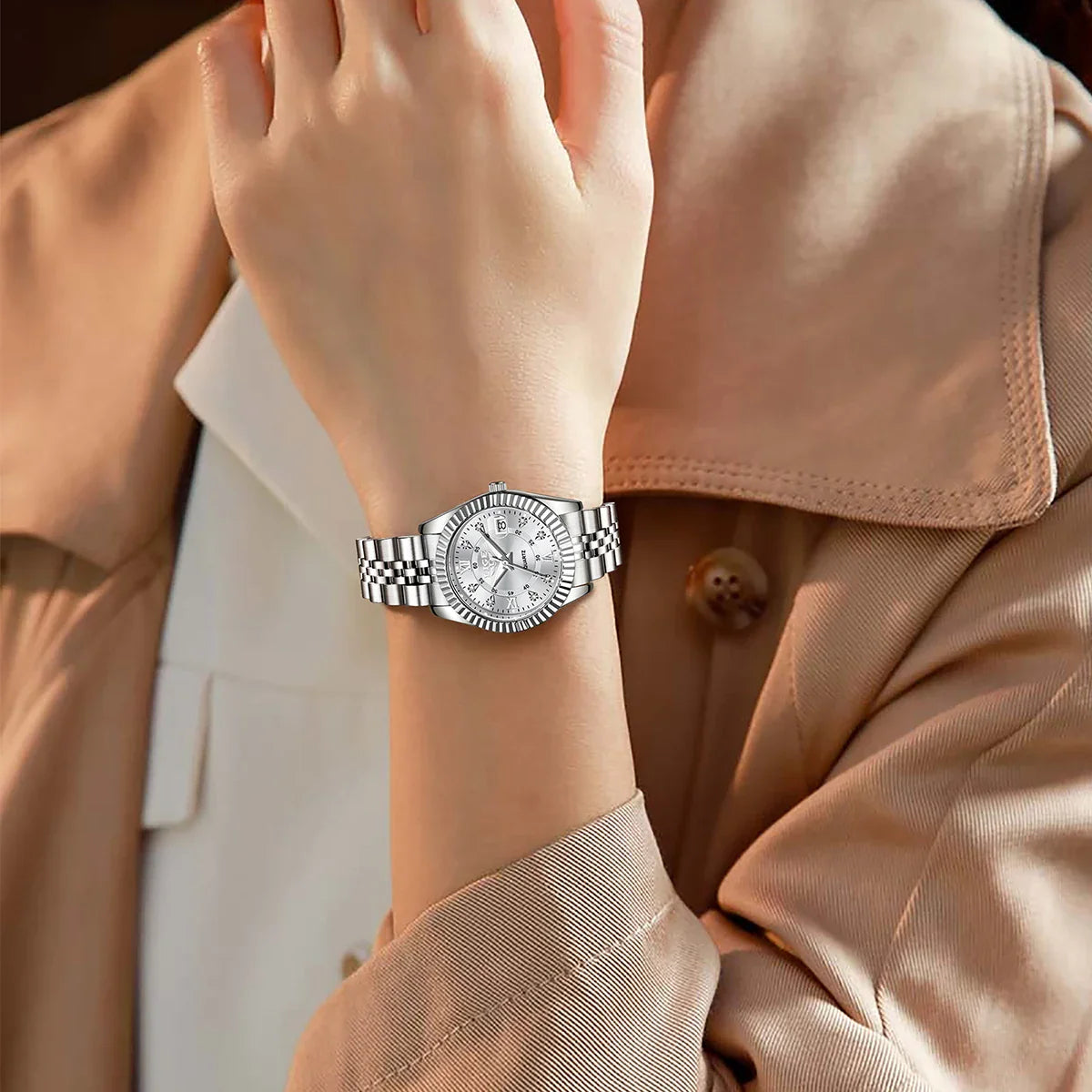 Orologio da Polso LIGE di Lusso con Strass per Donna, Cinturino in Acciaio Inossidabile, Movimento al Quarzo, Regalo, Reloj Mujer