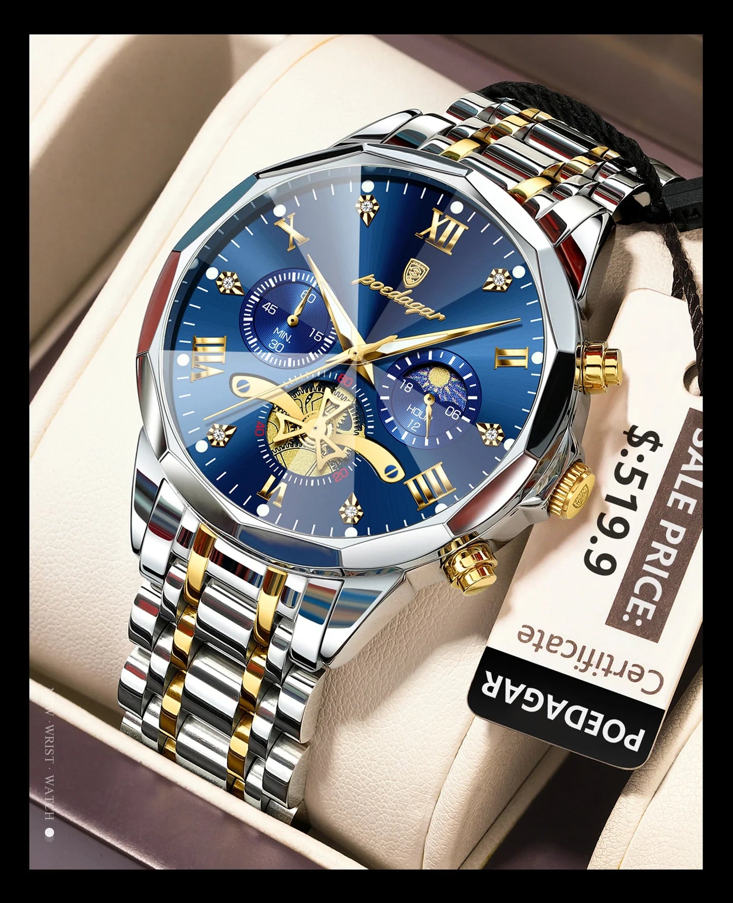 POEDAGAR Orologio da uomo di lusso Top originale impermeabile cronografo luminoso orologio da polso da uomo al quarzo in acciaio inossidabile orologi da uomo Reloj