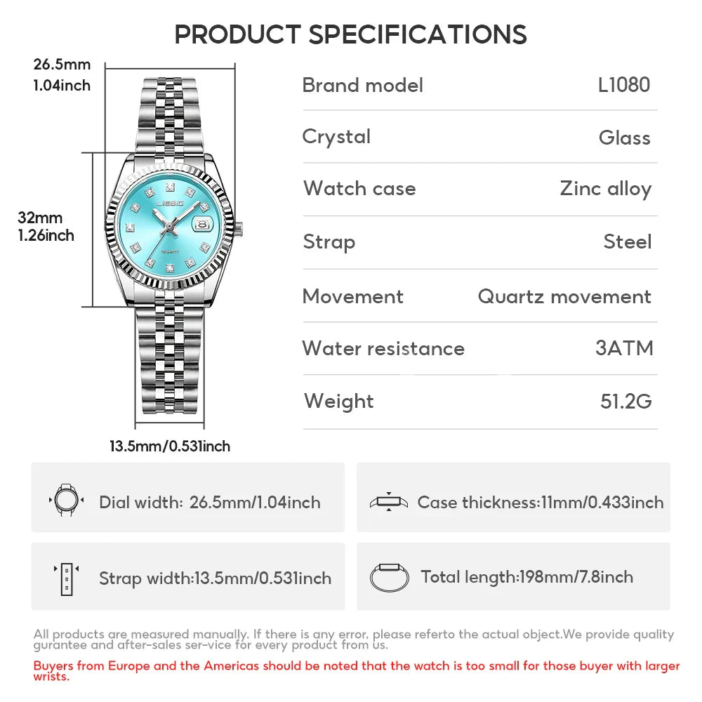 LIEBIG orologi da polso al quarzo eleganti di lusso delle migliori marche orologi automatici di moda per le donne orologio con cinturino in acciaio inossidabile Reloj Mujer