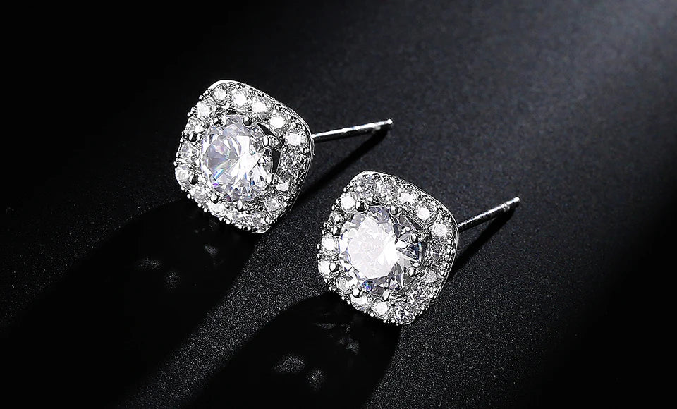 ZAKOL Classic White Square CZ Orecchini Della Stud Per Le Donne Squisite Rotondo Cubic Zirconia Cristallo Orecchini Regalo
