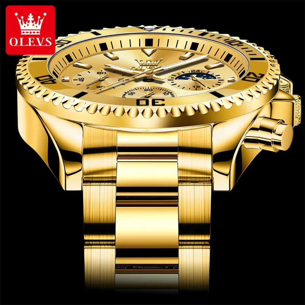 OLEVS Orologi da uomo Orologio di lusso delle migliori marche da uomo Cronografo originale impermeabile in acciaio inossidabile Fasi lunari Data Quadrante Rota