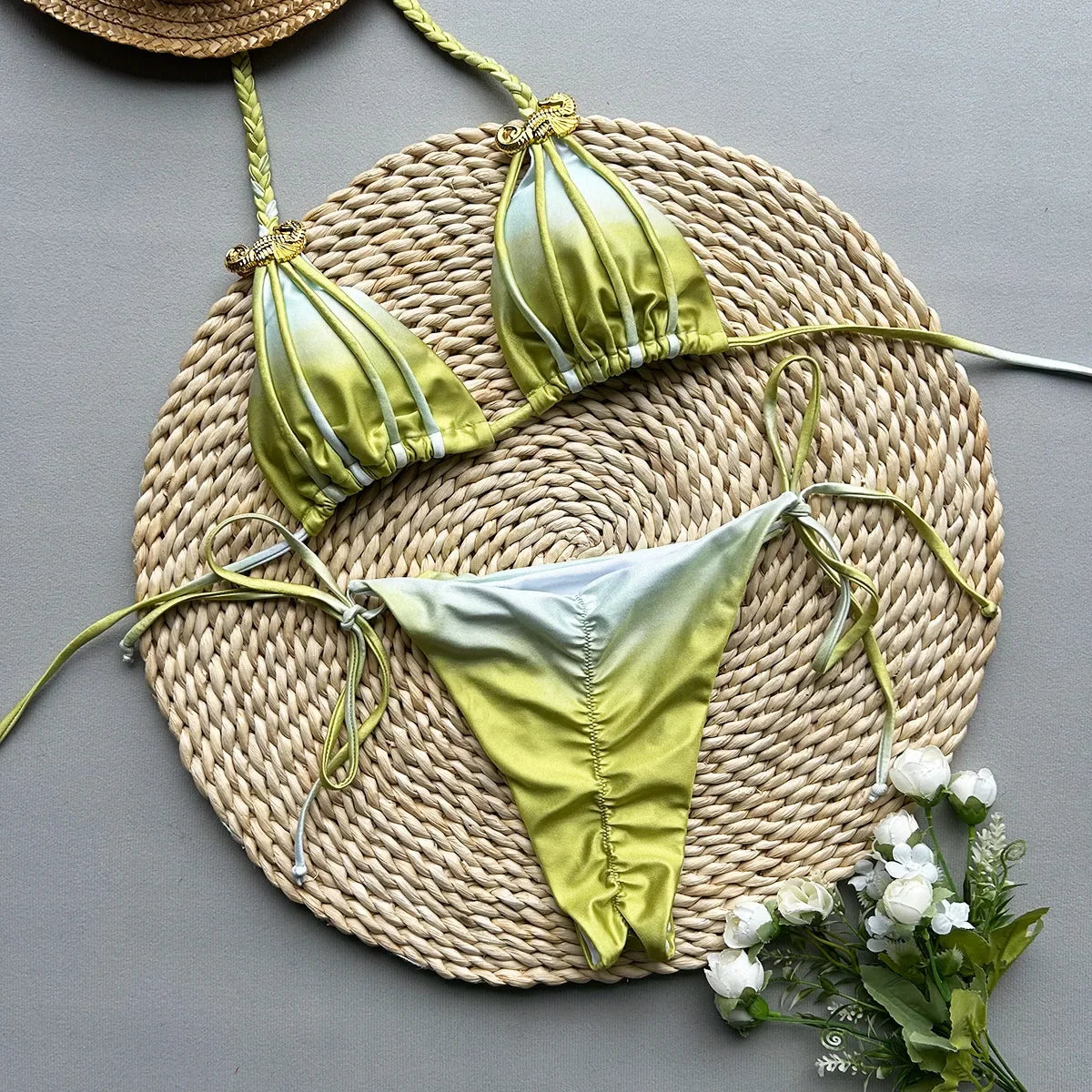 Nuovo bikini sexy tie-dye a due pezzi per donna, accessori per costumi da bagno