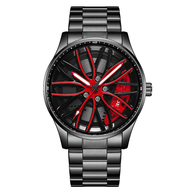 Orologio da Uomo LIGE di Lusso al Quarzo, Sportivo, Impermeabile, in Acciaio Inossidabile, Luminoso, con Quadrante a Forma di Ruota d'Auto, Elegante Orologio da Uomo per Affari
