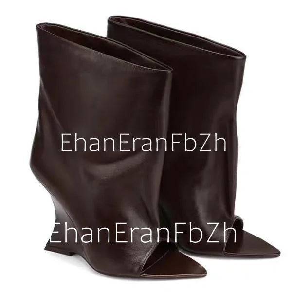 2025Ladies' Spring and Summer New Fish Mouth Slope High Heel Knee Boots, Fashionable Pointed Fashion Show Medium Cool Boots