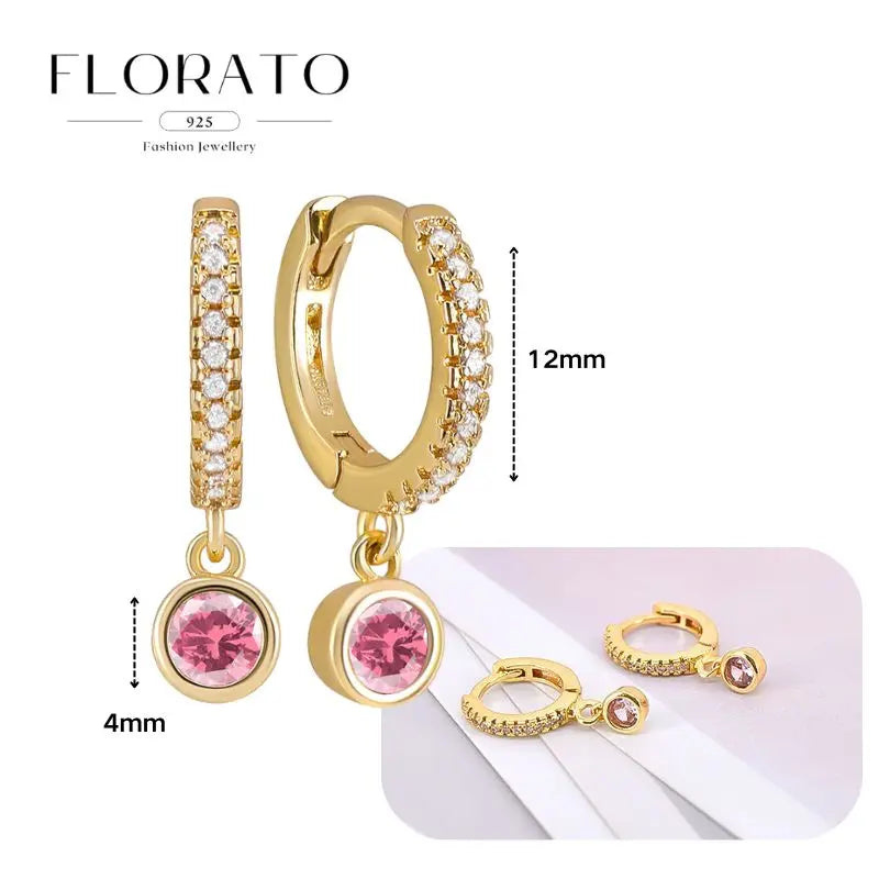 Lussuosa geometria 925 orecchio in argento sterling Ago rosa serie zircone orecchini a cerchio pendenti dolce moda regali di gioielli da sposa