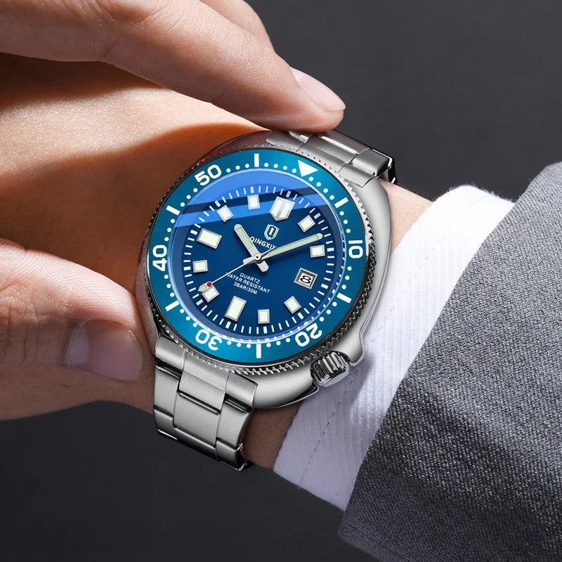 QINGXIYA Orologi al quarzo da uomo di lusso delle migliori marche Cinturino in acciaio inossidabile di alta qualità Orologio sportivo di moda con data luminosa impermeabile