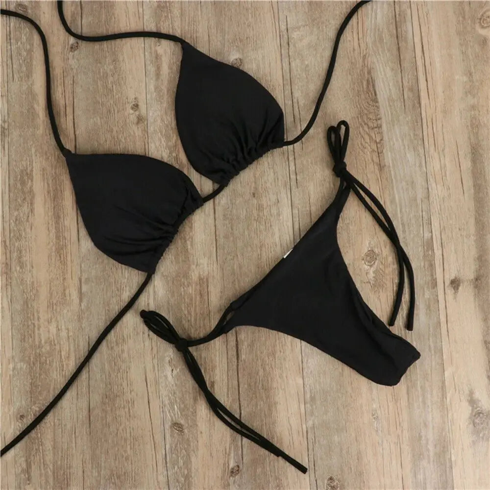 Moda tinta unita Sexy perizoma perizoma Backless Split costume da bagno costume da bagno brasiliano costumi da bagno Bikini Set