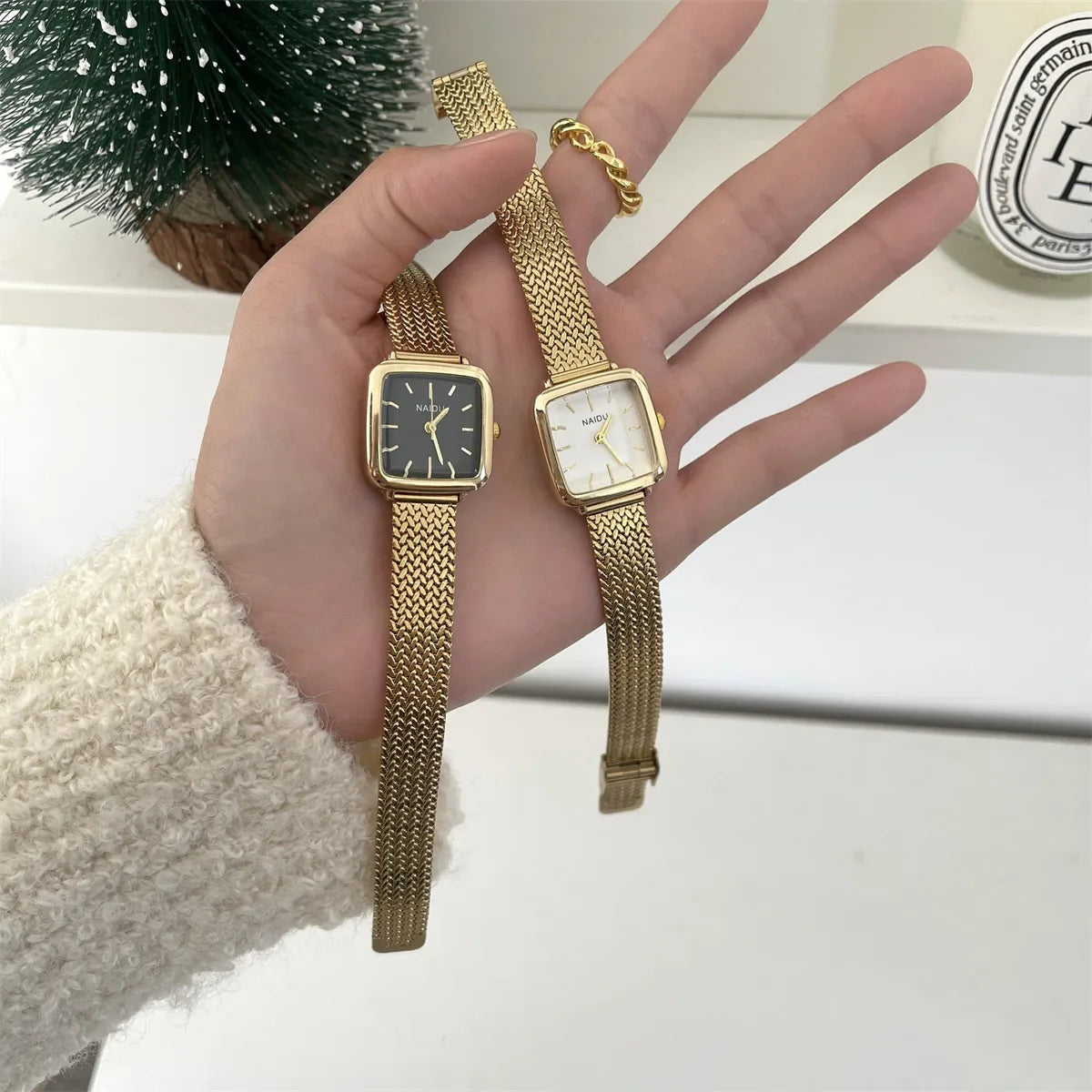 Orologio al quarzo semplice di marca per donna Orologi da donna regalo di lusso retrò Orologi da polso con cinturino in acciaio inossidabile regolabile con quadrante piccolo