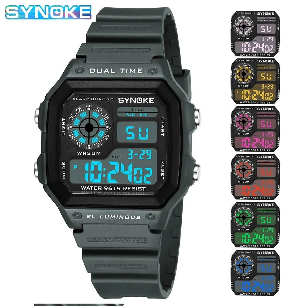 SYNOKE Digital Watches uomo sport luminoso multifunzione impermeabile orologio da polso da donna all'aperto e in esecuzione studente sette luci
