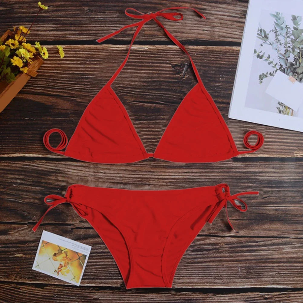 Costume da bagno bikini sexy da donna con perizoma, modello brasiliano con lacci, per l'estate e le vacanze al mare