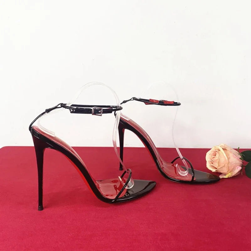 New 12cm Minimalist Ultra-fine Straight Strap High-heeled Shoes with Sexy Ankle Straps Plus Size Slim Heel Bed Sandals Women's