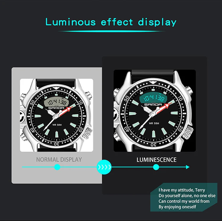 SANDA Sport orologio digitale al quarzo da uomo orologi subacquei creativi orologio da uomo con allarme impermeabile orologio con doppio Display Relogio Masculino