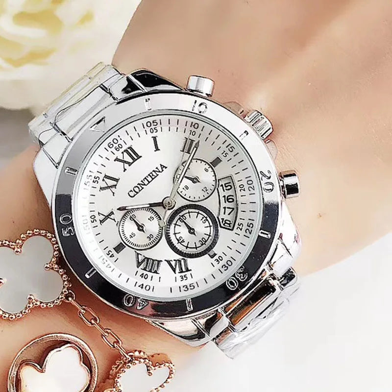 CONTENA Orologi eleganti di lusso per donna Orologio da donna in acciaio inossidabile Orologio da polso da donna alla moda Orologio al quarzo Reloj Mujer