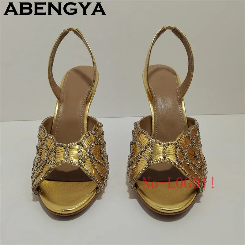 2026 Summer Trendy New Shiny Fish Mouth Toe Sexy Stiletto Sandals Woman Quality Sequined Thin High Heel Slippers for Women Shoes