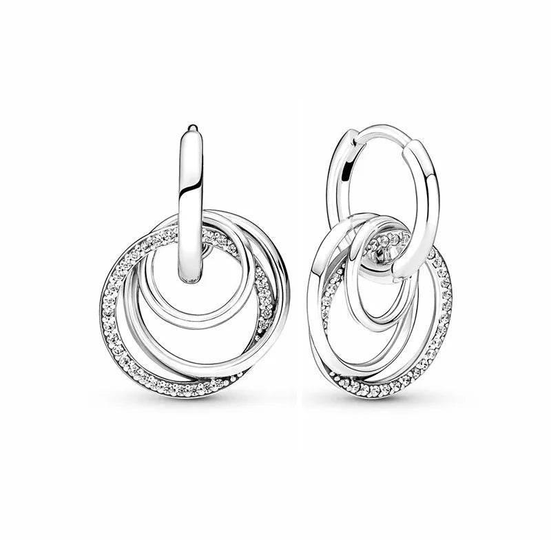 Orecchini in Argento Puro 925 con Zirconi a Forma di Cuore, Stella, Luna e Cerchio, Gioielli per Donne, Regalo per Compleanno, Festa della Mamma, Accessori