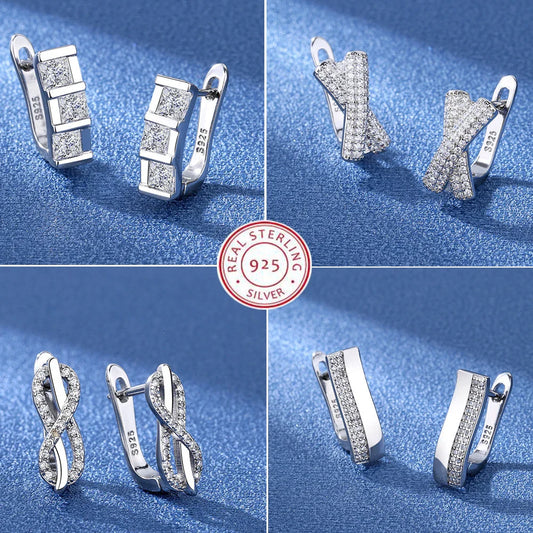 Orecchini in argento sterling 925 gioielli di alta qualità retrò modello semplice orecchini con zirconi bianchi viola vendita calda