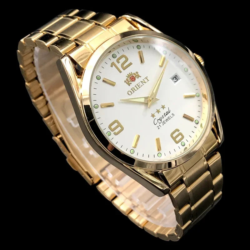 Orient Double Lion Classic Watch Series Orologio da uomo con cinturino in acciaio inossidabile Tourbillon meccanico automatico multifunzione di lusso