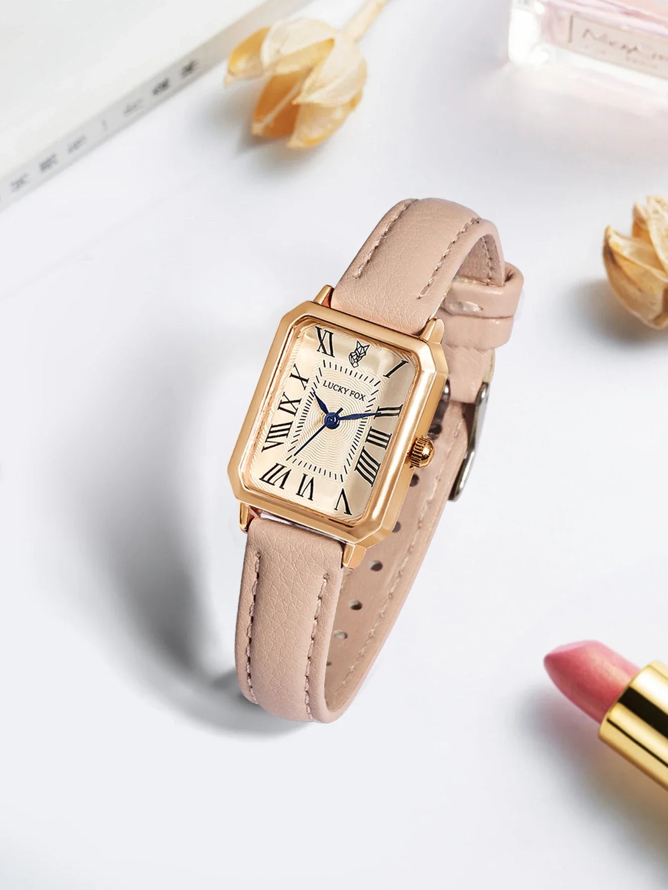 LUCKY FOX 2 pezzi confezione regalo di lusso leggera set braccialetto orologio orologio al quarzo quadrato da donna semplice e alla moda regalo del festival Reloj
