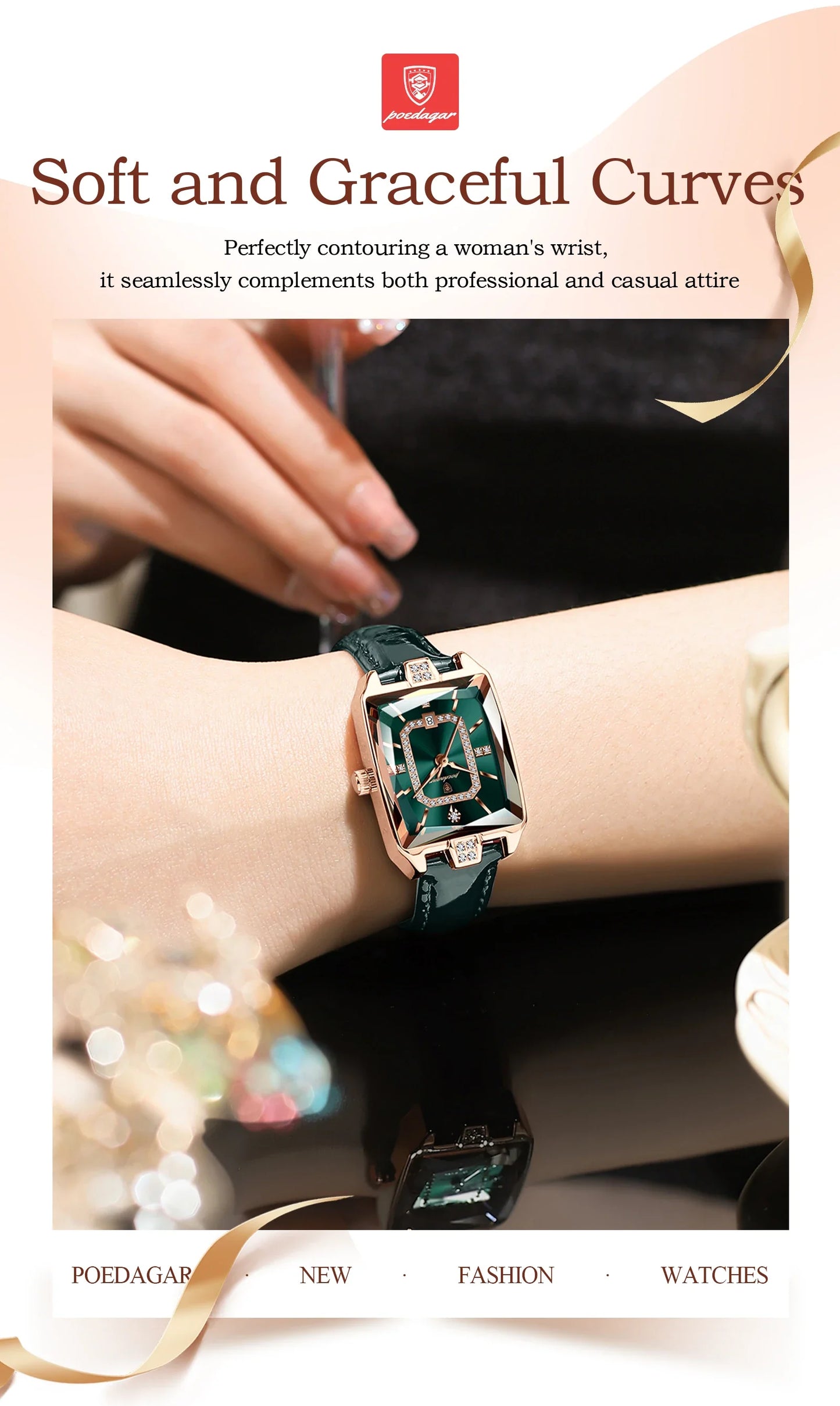 POEDAGAR Rettangolo Orologi da donna di lusso Impermeabile Data Orologio da donna in pelle Elegante orologio da polso da donna al quarzo moda Reloj regalo