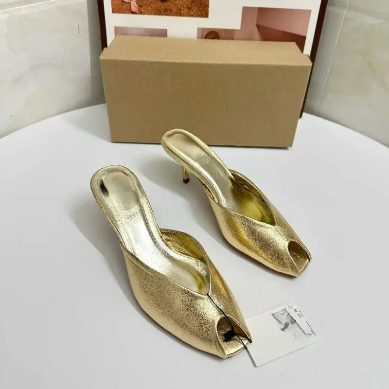 Sexy Gold High Heel Sandals for Woman Open Toe Slingback Stiletto Heels Party Shoes Wedding Evening Dress Sandals Ankle Strap