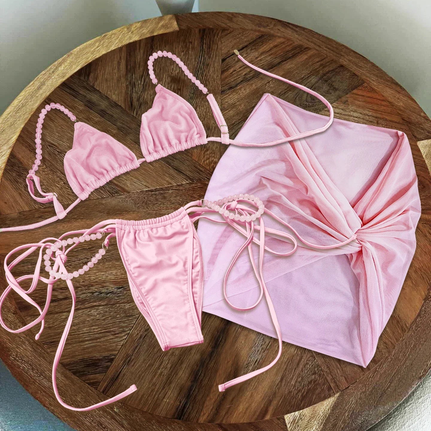 Perline Bikini 2025 Costume da bagno donna sexy Costumi da bagno femminili Micro bikini Set costume da bagno a fascia Beachwear Rosa brasiliano Biquini
