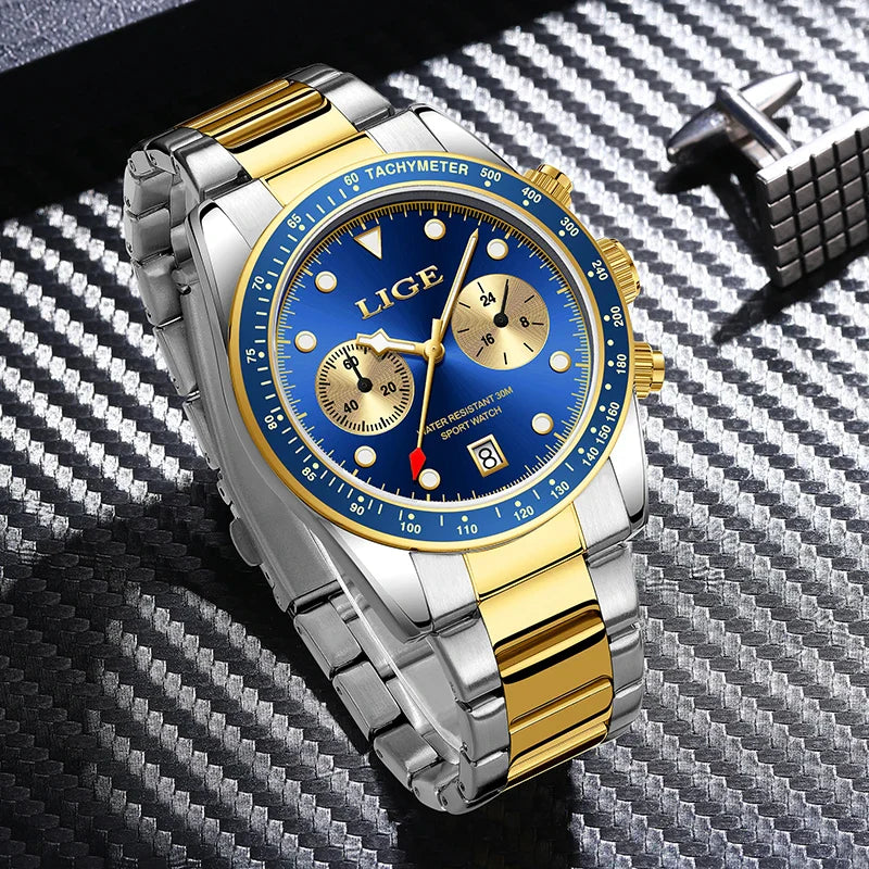 LIGE Nuovi orologi da uomo Orologi da polso al quarzo da uomo di lusso delle migliori marche Cronografo sportivo impermeabile e luminoso Relogio Masculino+BOX