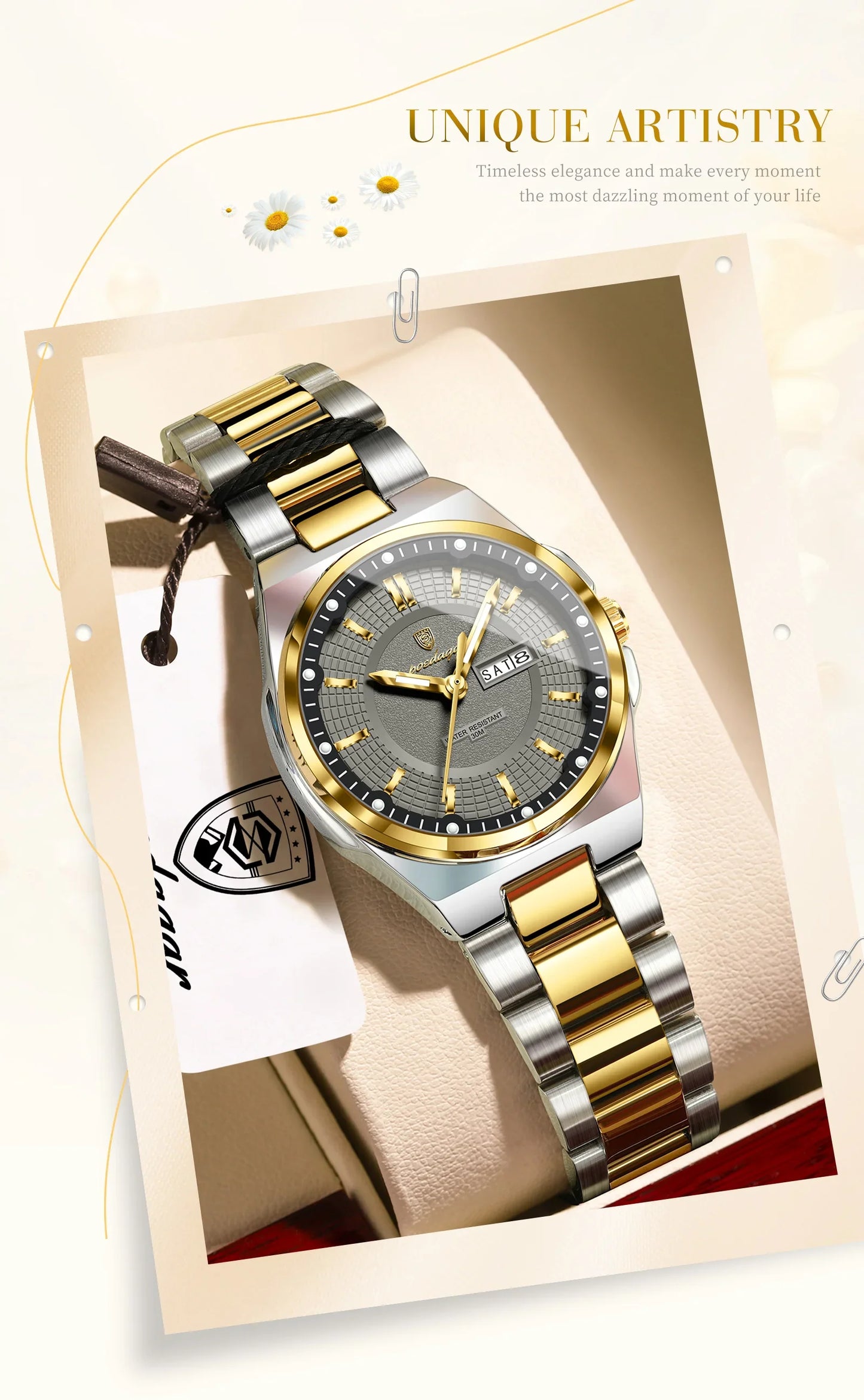 Orologio da Donna POEDAGAR Elegante con Data e Giorno della Settimana, Movimento al Quarzo, Acciaio Inossidabile, Luminoso e Impermeabile