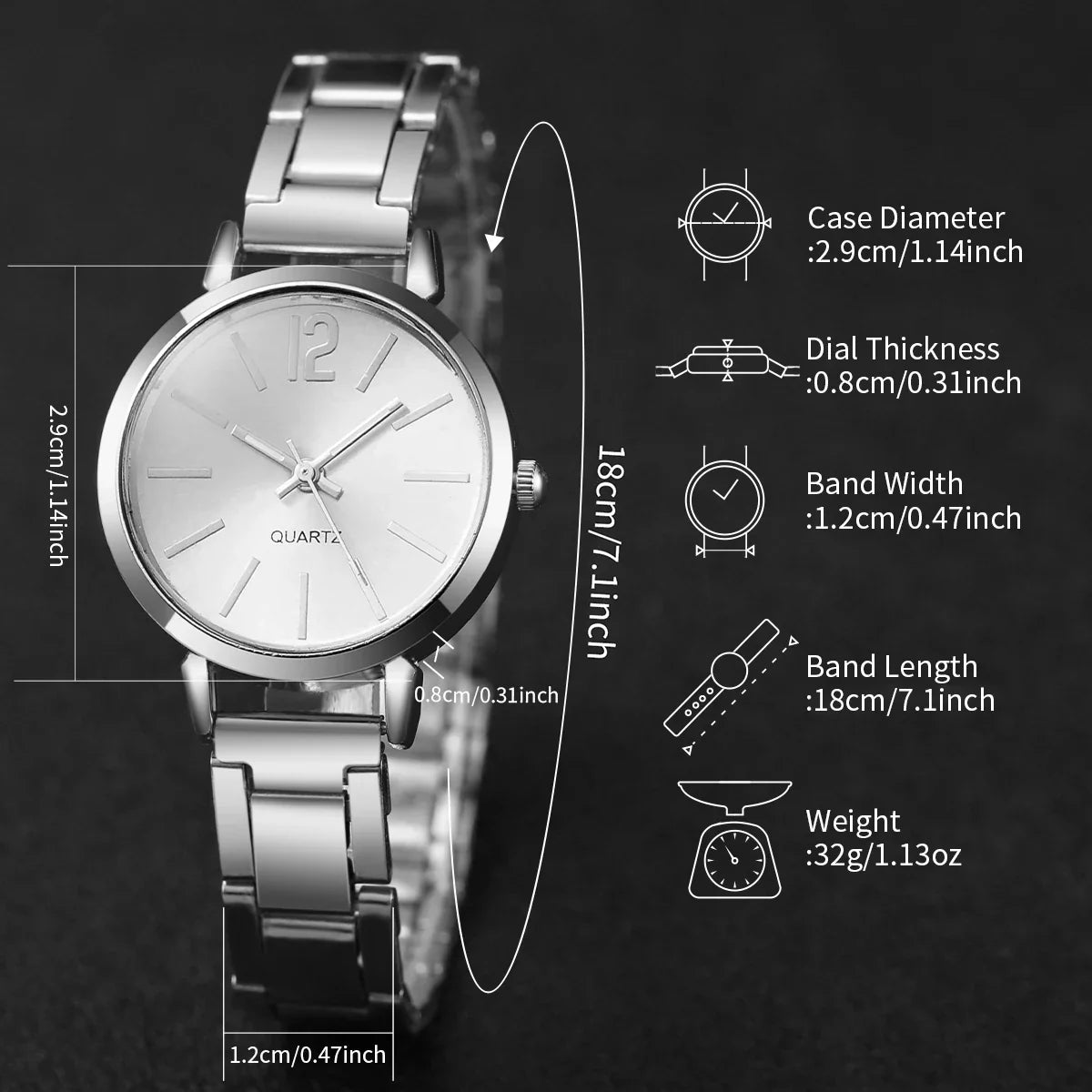 Set di braccialetti con apertura per orologio da polso al quarzo con cinturino in acciaio dorato alla moda da donna 2 pezzi