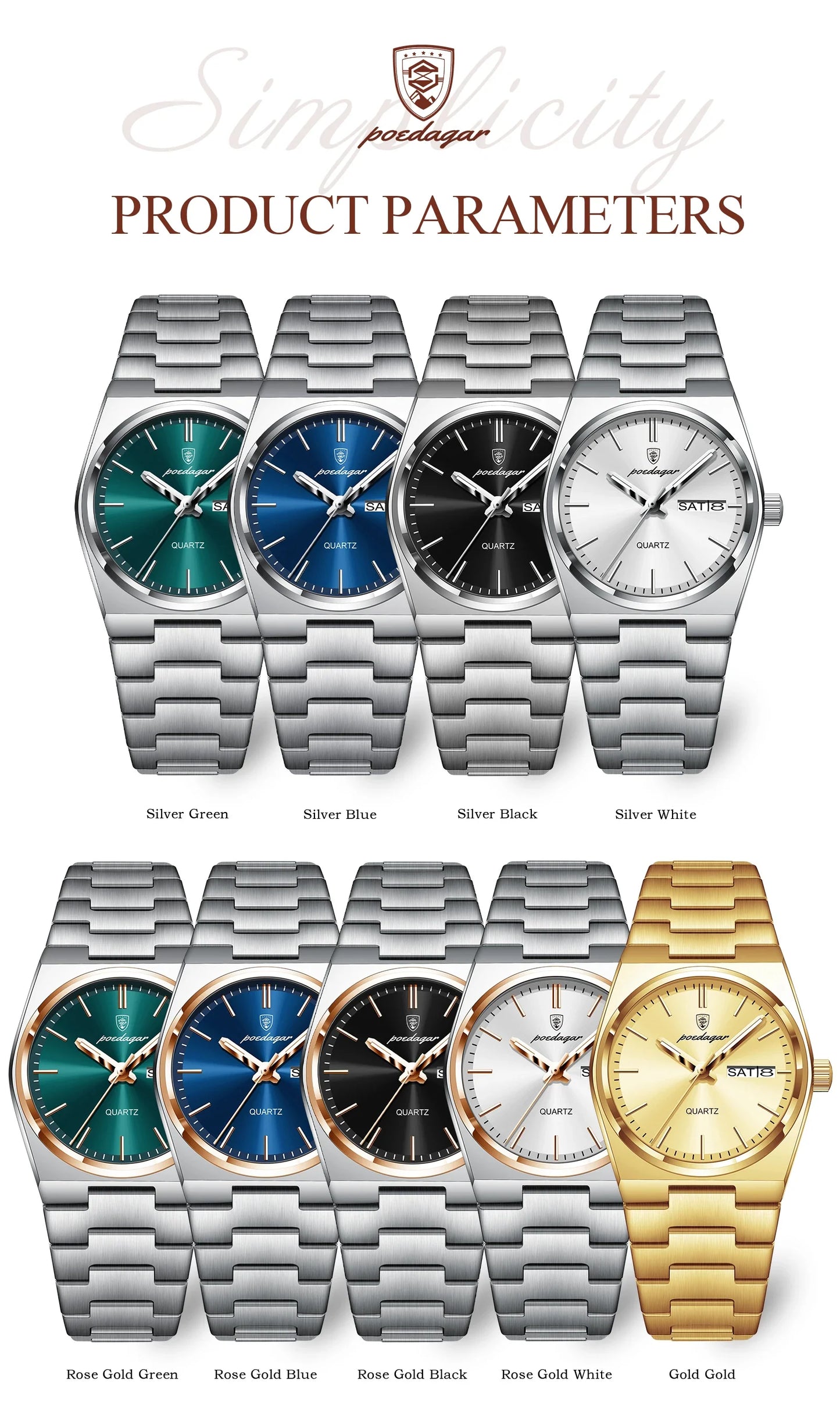 POEDAGAR Orologio da donna alla moda Orologio da polso da donna di lusso luminoso impermeabile in acciaio inossidabile Data settimana Orologi al quarzo da donna Reloj