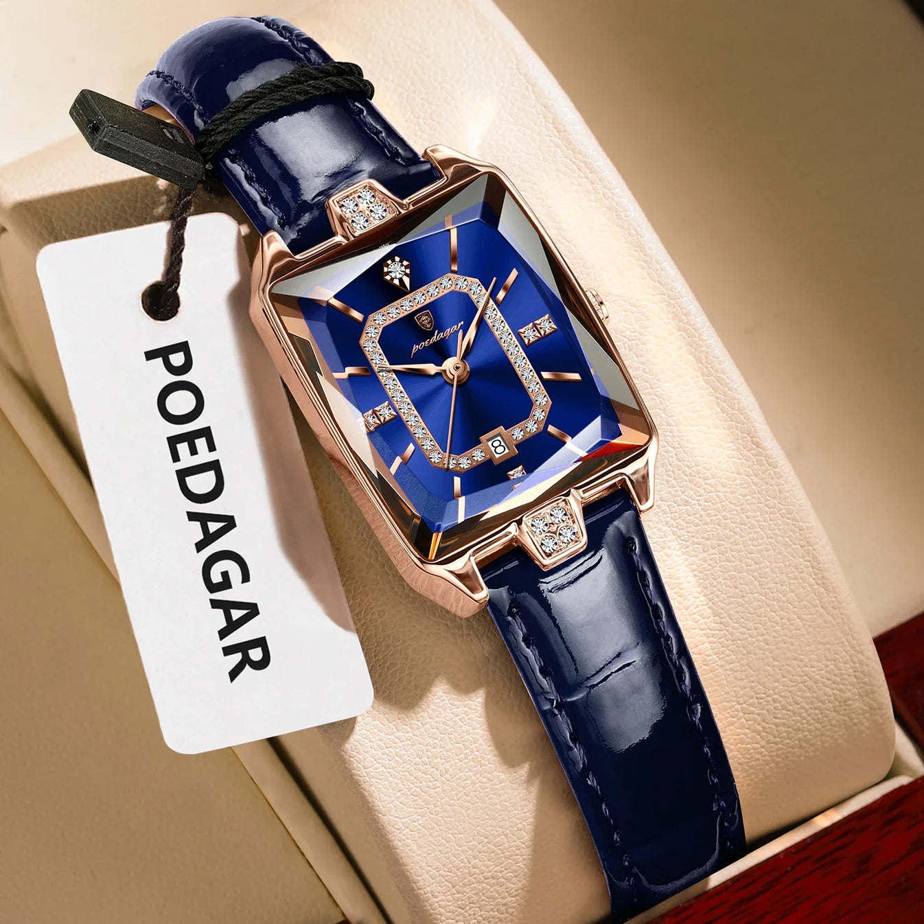 POEDAGAR Rettangolo Orologi da donna di lusso Impermeabile Data Orologio da donna in pelle Elegante orologio da polso da donna al quarzo moda Reloj regalo